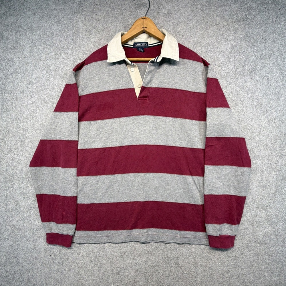 Vintage Lands End Rugby Shirt Mens Large Long Sleeve Heavy Cotton Y2K Preppy